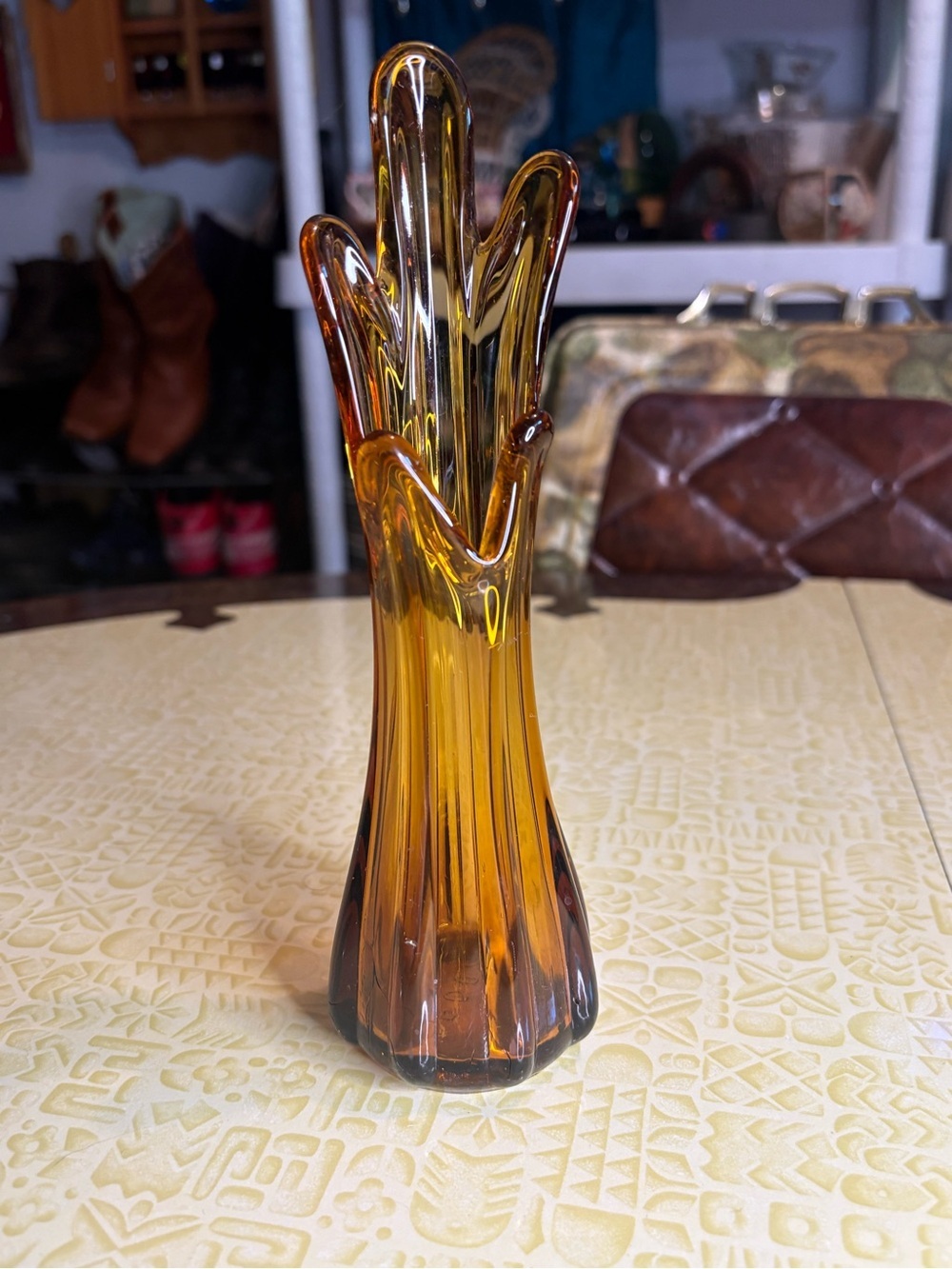 Vintage Amber Glass Bud Vase - made in Taiwan